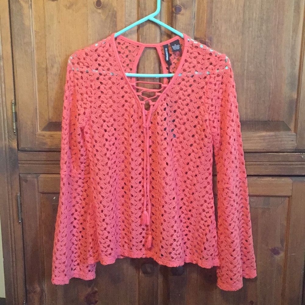 NWT Macy’s No Comment Crocheted Bell Slv Top